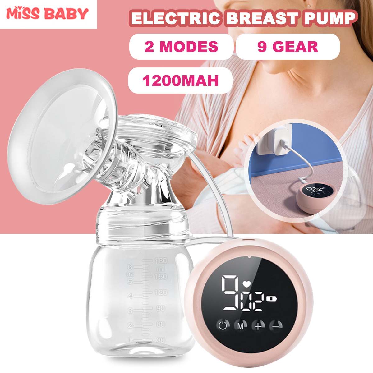 Pompe à lait électrique Rechargeable, aspiration de lait, grand Massage automatique, machine à lait pour bébé, accessoires d'allaitement